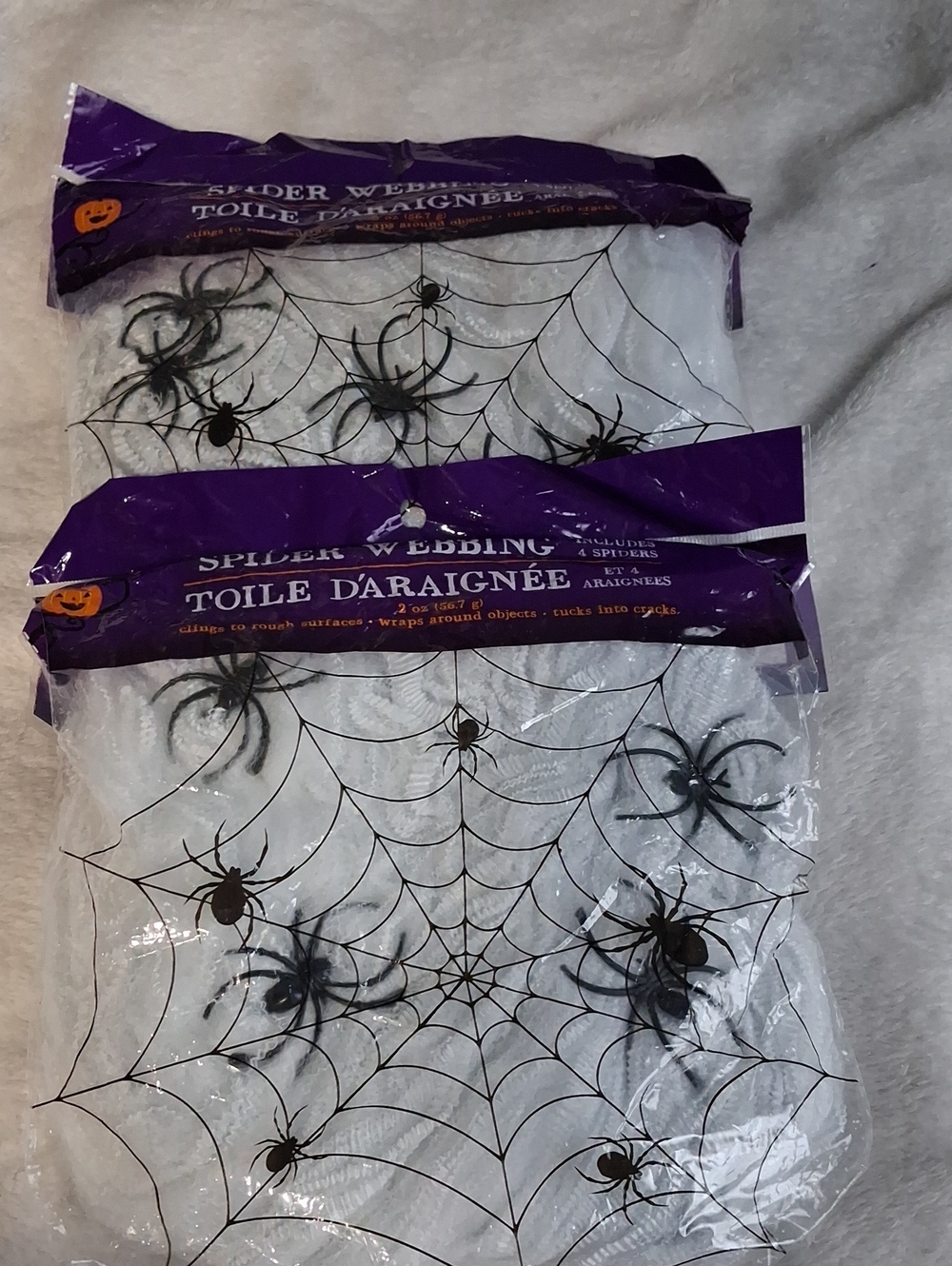 Spider Webbing Halloween Party Decor - White with Black Spiders